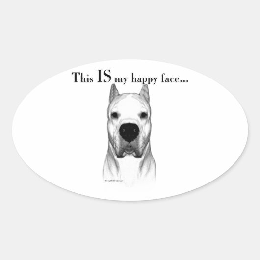Dogo Argentino Happy Face Ovaler Aufkleber (Vorderseite)