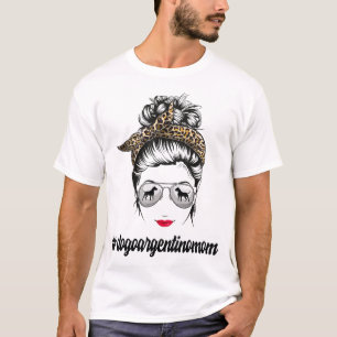 Dogo Argentino Hund Mama Messy Bun Leopard Frauen T-Shirt