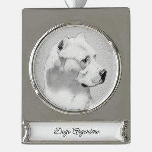 Dogo Argentino Malerei - Original Dog Art Banner-Ornament Silber