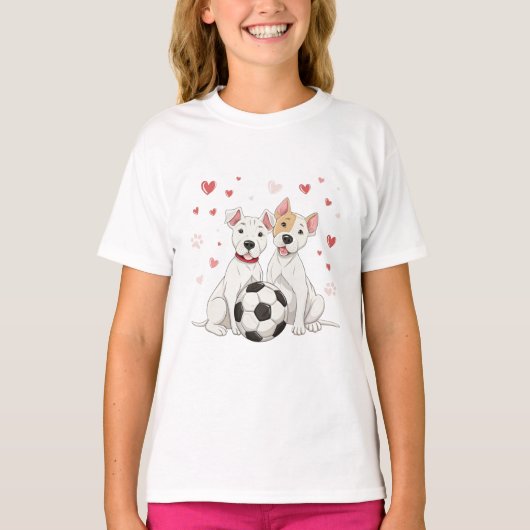 Dogo Argentino with soccer ball for Valentines Day T-Shirt (Vorderseite)
