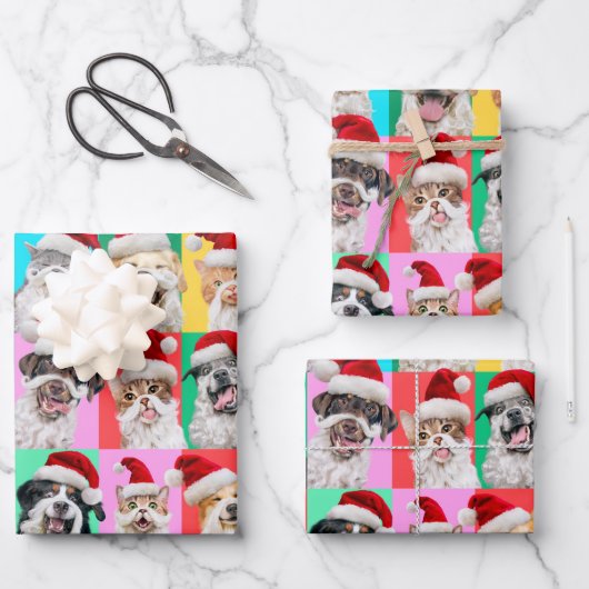 Dogs and Cats with Santa Beard Geschenkpapier Set (Vorderseite)