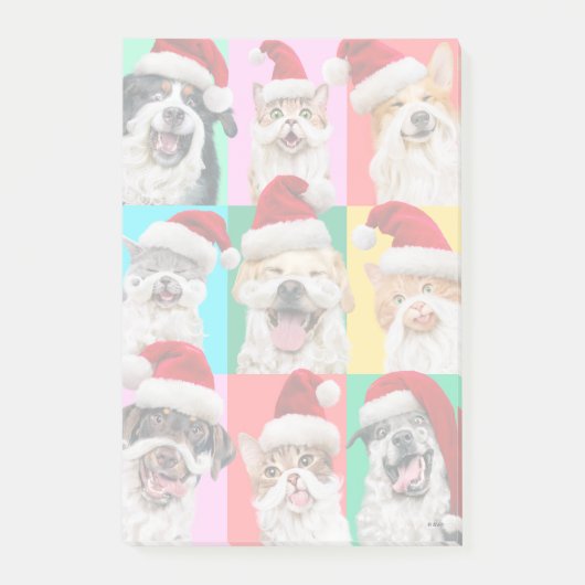 Dogs and Cats with Santa Beard Post-it Klebezettel (Vorderseite)