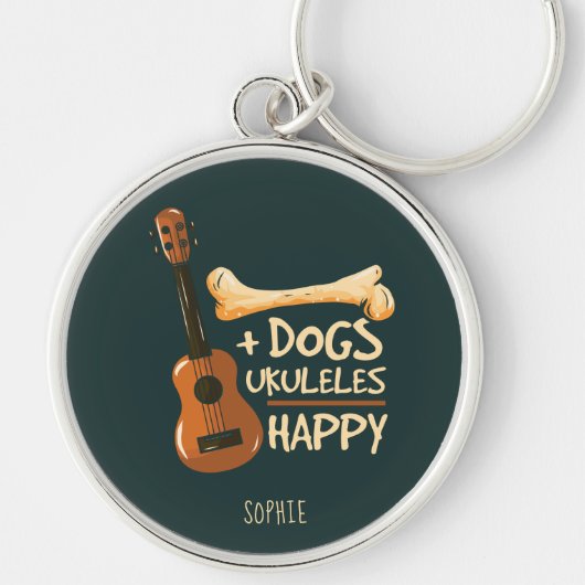 Dogs and Ukuleles Makes Me Happy Personalized Schlüsselanhänger (Vorne)
