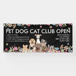 Dogs Breeds Cute Puppies Floral Banner