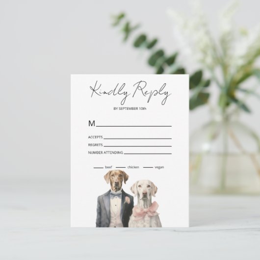 Dogs Bride & Groom RSVP Karte (Stehend Vorderseite)