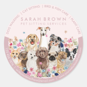 Dogs Floral Frame Runder Aufkleber