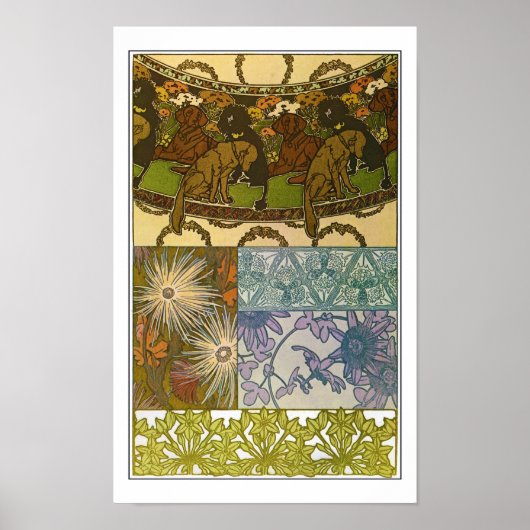 Dogs & Flowers of Art Nouveau Style, Mucha Poster (Vorne)
