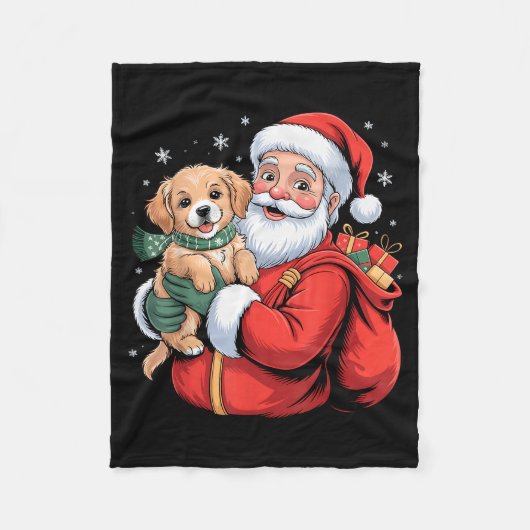 Dogs Golden Retriever Puppy Santa Christmas Funny Fleecedecke (Vorderseite)