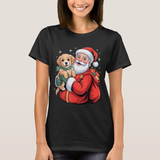 Dogs Golden Retriever Puppy Santa Christmas Funny T-Shirt (Vorderseite)