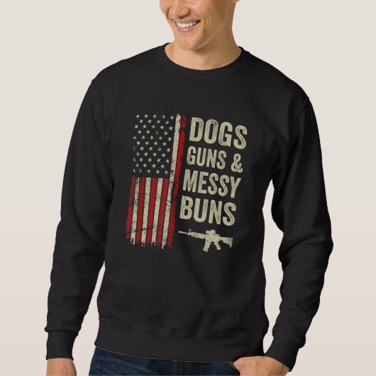 Dogs Guns & Messy Buns  Usa Flag Dog  Womens Gun Sweatshirt (Vorderseite)