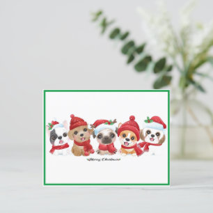 Dogs in Santa Hats Animals Puppies Modern Green Feiertagspostkarte