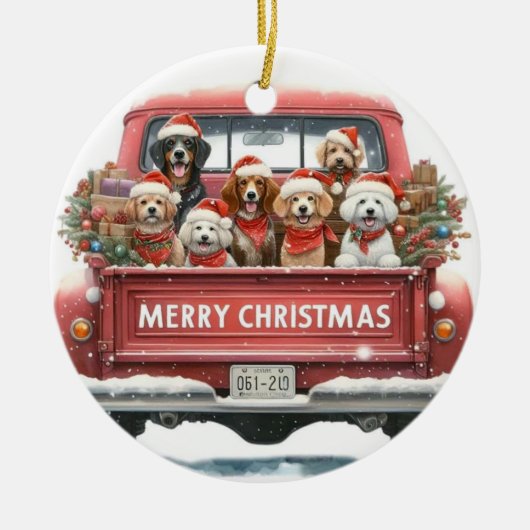 DOGS IN TRUCK Ornament (Vorne)