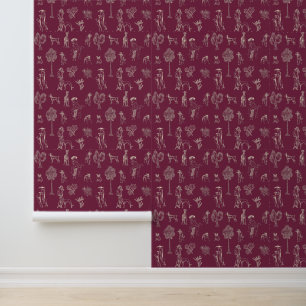 Dogs Lady Toile de Jouy Burgundy Color Tapete