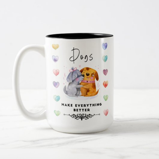 Dogs Make Everything Better Mug – Two Happy Dogs I Zweifarbige Tasse (Links)