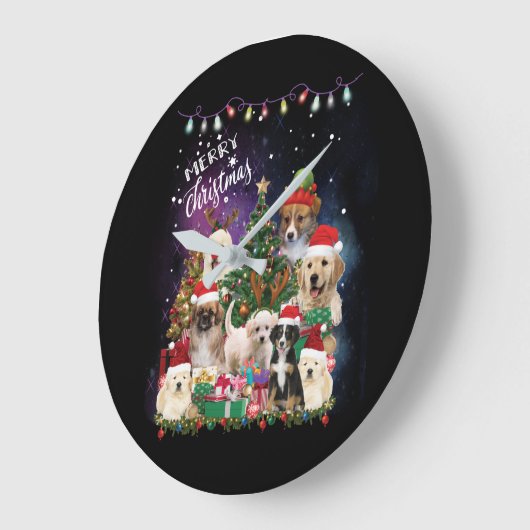 dogs Merry christmas Light Große Wanduhr (Winkel)