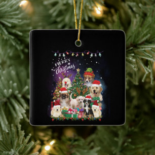 dogs Merry christmas Light Keramikornament