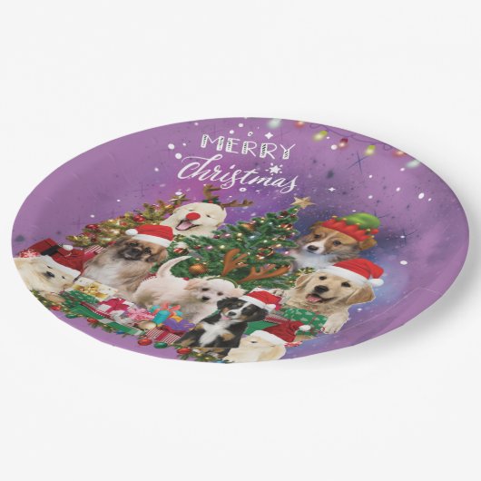dogs Merry christmas Light Pappteller (Schrägansicht)