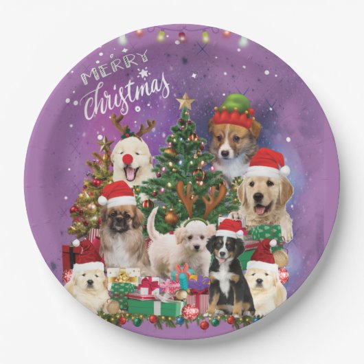 dogs Merry christmas Light Pappteller (Vorderseite)