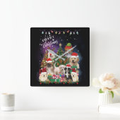 dogs Merry christmas Light Quadratische Wanduhr (Zuhause)