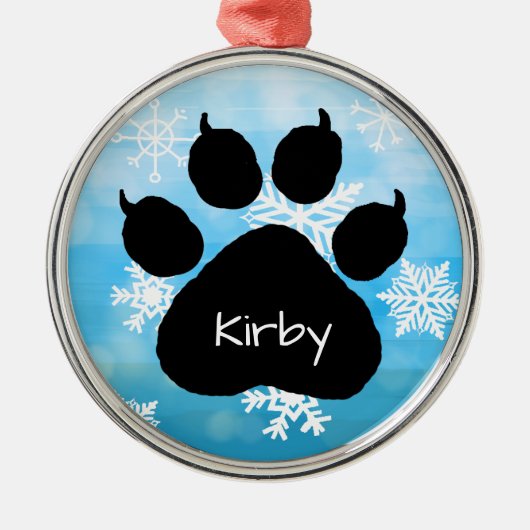 Dog's Name Personalisiert Paw Print Weihnachten Ornament Aus Metall (Vorne)