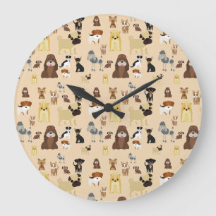 dogs pattern große wanduhr