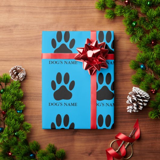 Dog's Pawprint Schwarz und Blau Geschenkpapier (Feiertagsgeschenk)