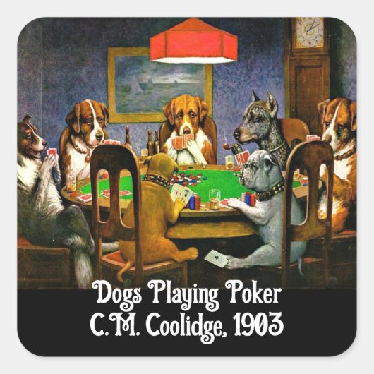 Dogs Playing Poker Quadratischer Aufkleber (Vorderseite)