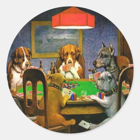 Dogs Playing Poker Runder Aufkleber (Vorderseite)