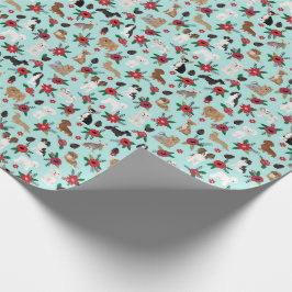 Dogs Poinsettias Christmas Floral Gift Wrap Geschenkpapier
