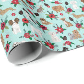 Dogs Poinsettias Christmas Floral Gift Wrap Geschenkpapier (Rolleneckpunkt)