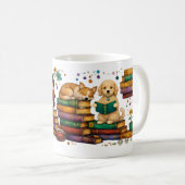 Dogs Reading Books Cozy Library Scene Kaffeetasse (VorderseiteRechts)
