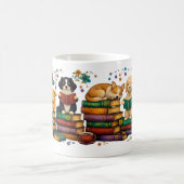 Dogs Reading Books Cozy Library Scene Kaffeetasse (Mittel)