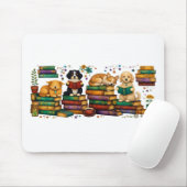 Dogs Reading Books Cozy Library Scene Mousepad (Mit Mouse)