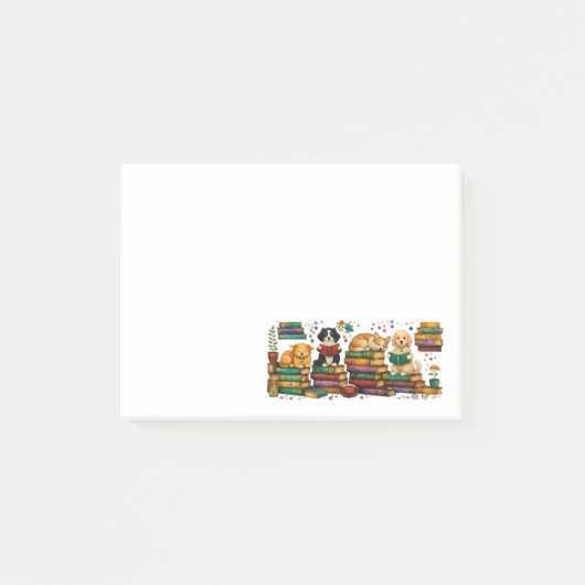 Dogs Reading Books Cozy Library Scene Post-it Klebezettel (Vorderseite)