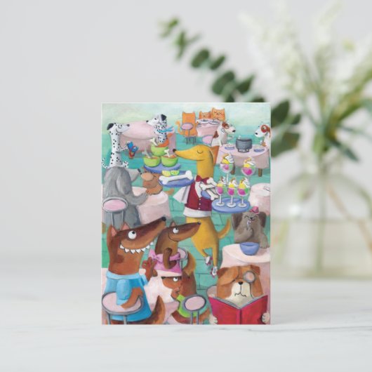 Dogs Restaurant Postkarte (Stehend Vorderseite)