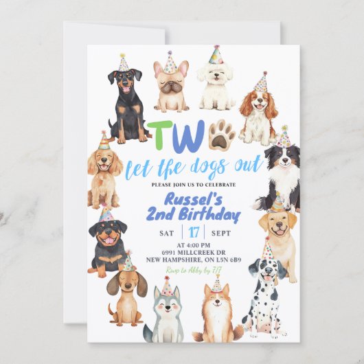 Dogs Second Birthday Einladung (Vorderseite)