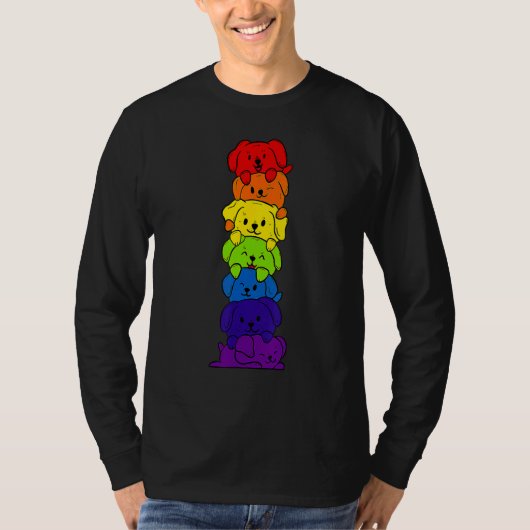 Dogs Stack Rainbow LGBT Gay Les Trans Pride Pet T-Shirt (Vorderseite)
