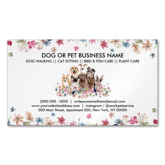 Dogsitter or pet boutique magnetische visitenkarte (Vorderseite)