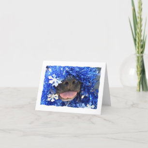 DogTongueOutBlueTinselsimpleframe Feiertagskarte