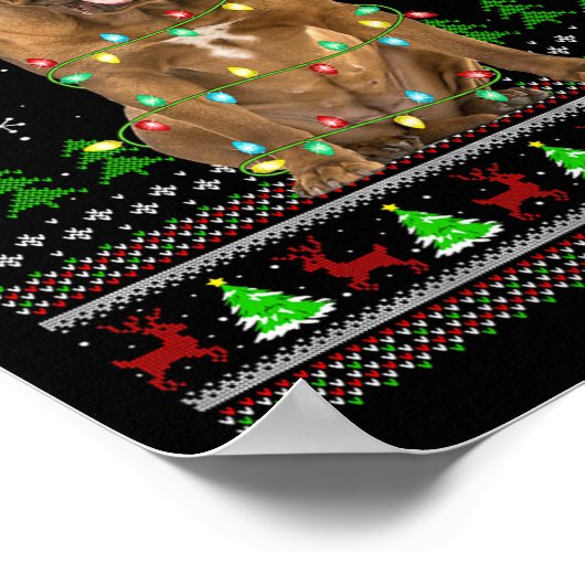 Dogue De Bordeaux Dog Ugly Christmas Sweaters Holi Poster (Ecke)