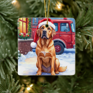 Dogue de Bordeaux Feuerwehrstation Santa Hut Keramikornament