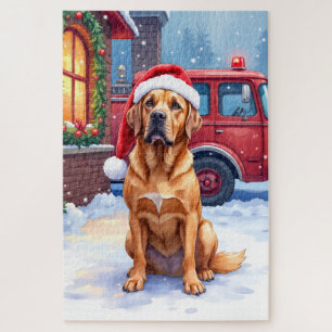 Dogue de Bordeaux Feuerwehrstation Santa Hut Puzzle