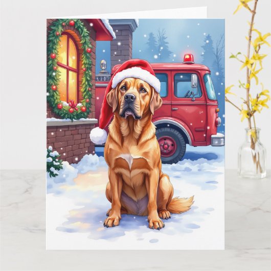 Dogue de Bordeaux Firefighter Station Santa Hat Karte (Gelbe Blume)