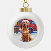 Dogue de Bordeaux Firefighter Station Santa Hat Keramik Kugel-Ornament (Vorderseite)