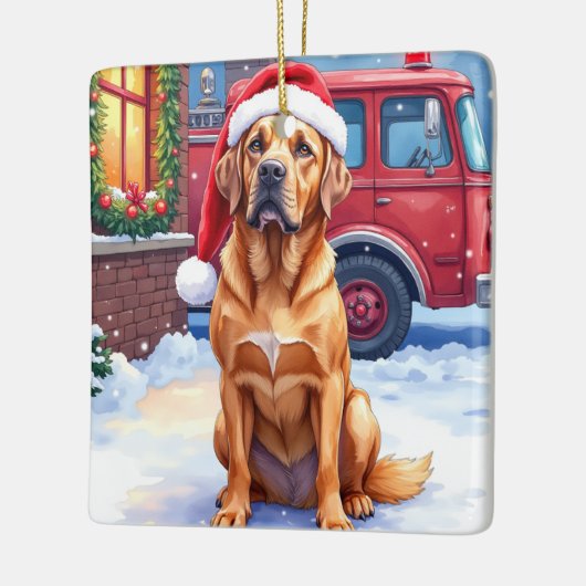 Dogue de Bordeaux Firefighter Station Santa Hat Keramikornament (Links)
