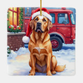 Dogue de Bordeaux Firefighter Station Santa Hat Keramikornament (Rückseite)