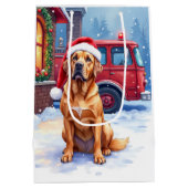 Dogue de Bordeaux Firefighter Station Santa Hat Mittlere Geschenktüte (Rückseite)