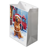Dogue de Bordeaux Firefighter Station Santa Hat Mittlere Geschenktüte (Rückseite Schrägansicht)