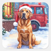 Dogue de Bordeaux Firefighter Station Santa Hat Quadratischer Aufkleber (Vorderseite)