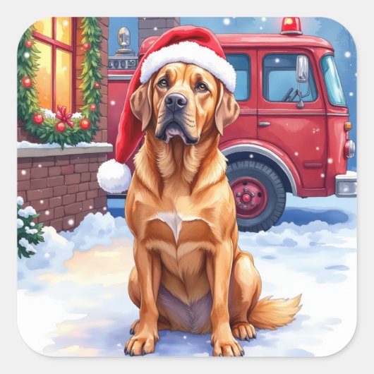 Dogue de Bordeaux Firefighter Station Santa Hat Quadratischer Aufkleber (Vorderseite)